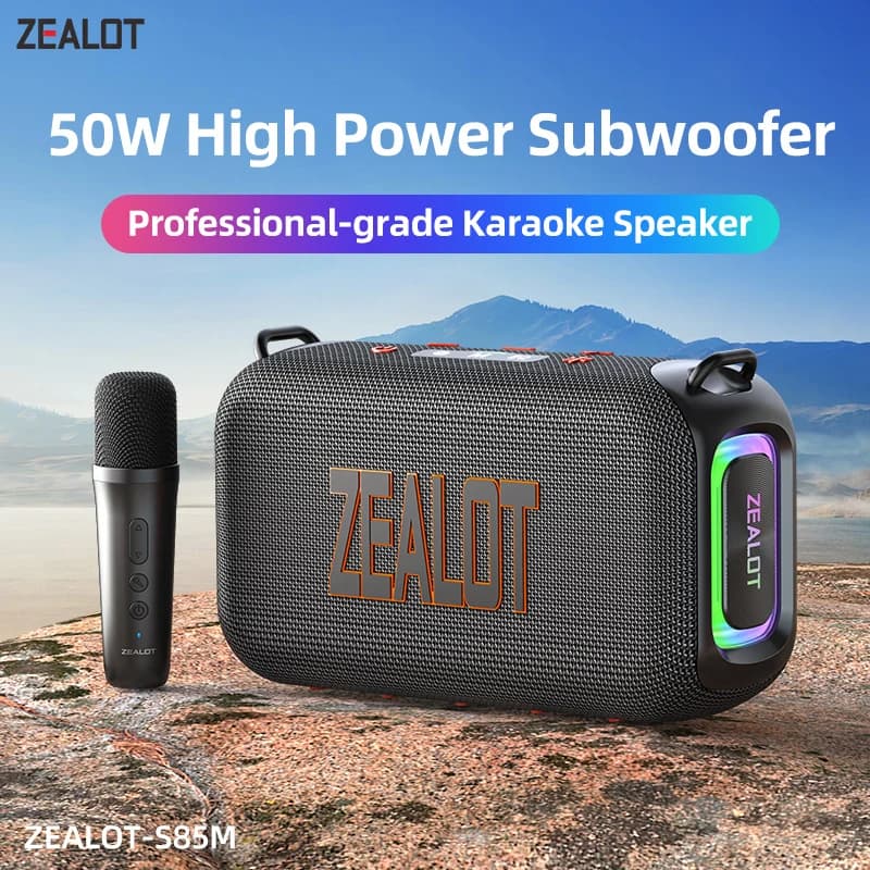 Zealot-S85M Altoparlante Bluetooth portatile per karaoke, altoparlante portatile wireless con 1-2 microfoni, macchina per karaoke per la casa