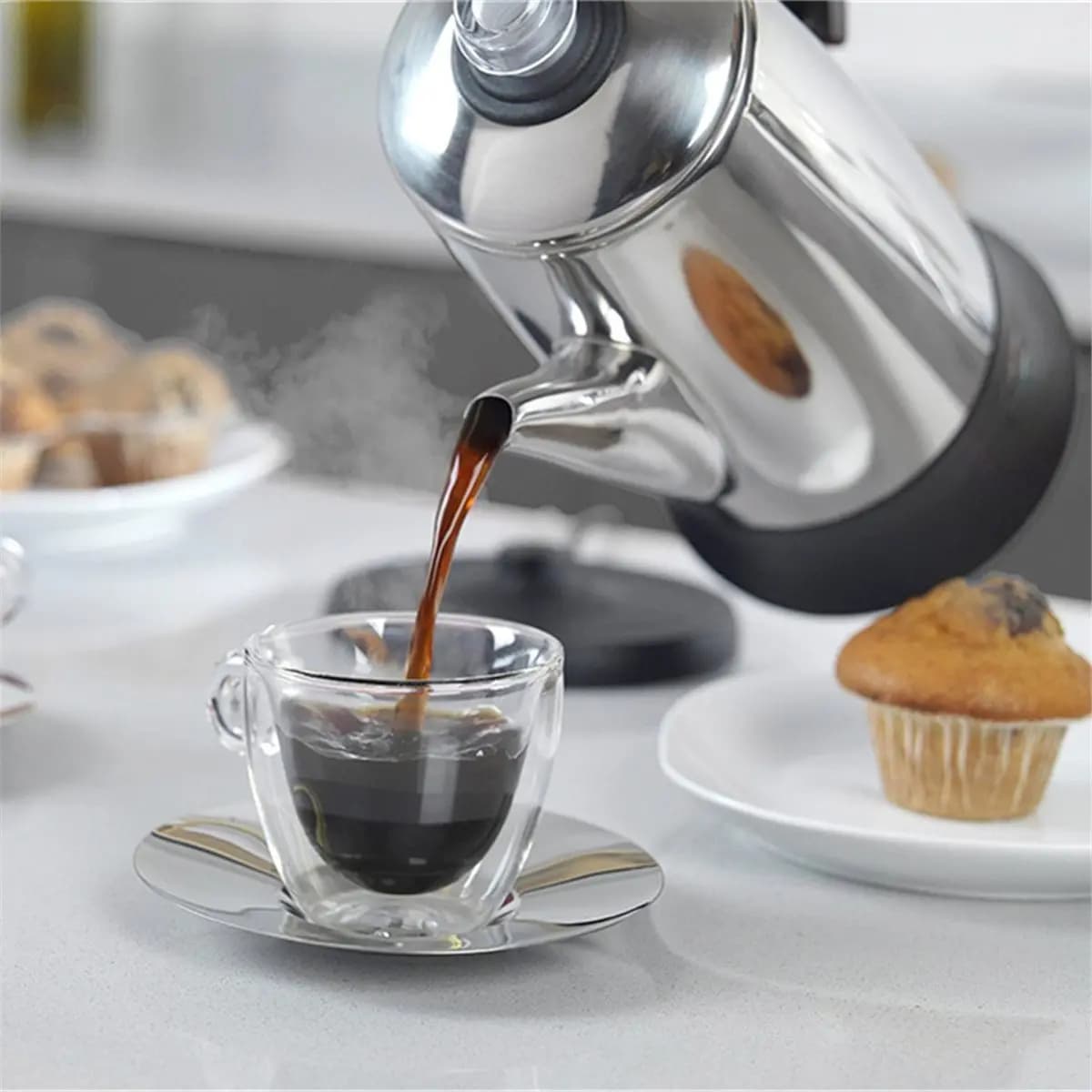 Caffettiera Espresso in Acciaio Inossidabile Caffettiera Elettrica Caffettiera 12 Tazze Home 110 V Spina USA