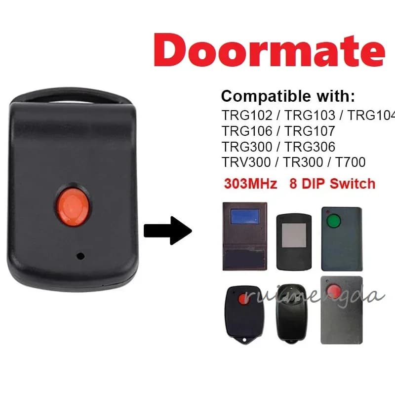 For Doormate Tiltamatic TRG107 T700 TRG-306 TRG102 8 Dip Garage Door Switch Remote Control Distance 303Mhz Garage Command Open