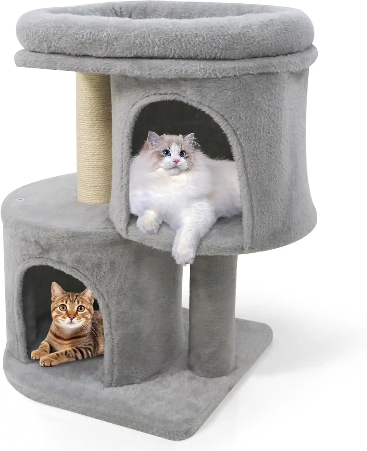 Piccolo Albero per Gatti da Interno, Torre per Gatti da 26 Pollici con Posti di Tiraggio in Sisal, Doppia Cuccia per Gatti con Ampia Piattaforma Imbottita