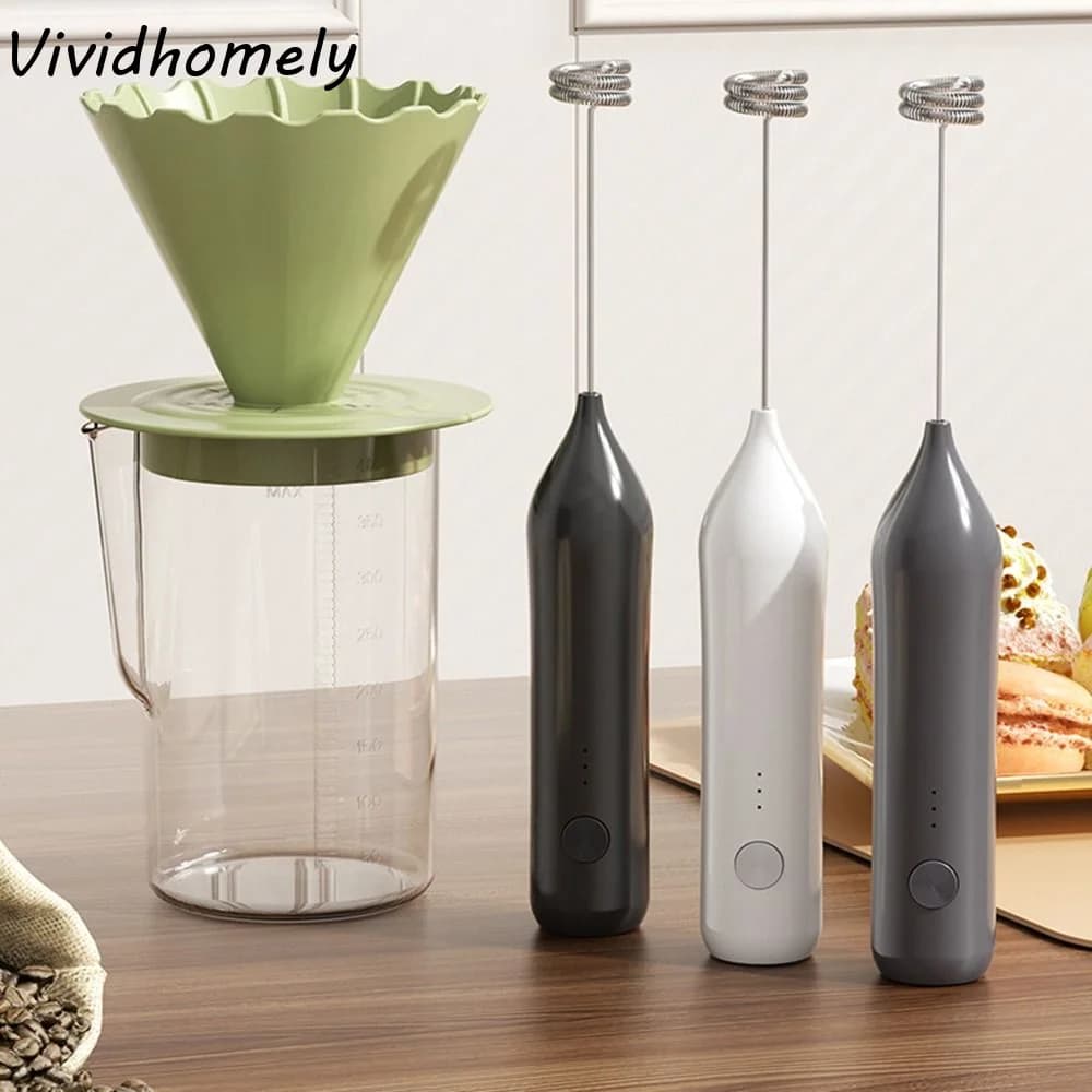 Powerful Milk Frother Handheld 3 Speeds Handheld Coffee Mixer Portable Comfortable Grip Wireless Cream Blender Protein Powder