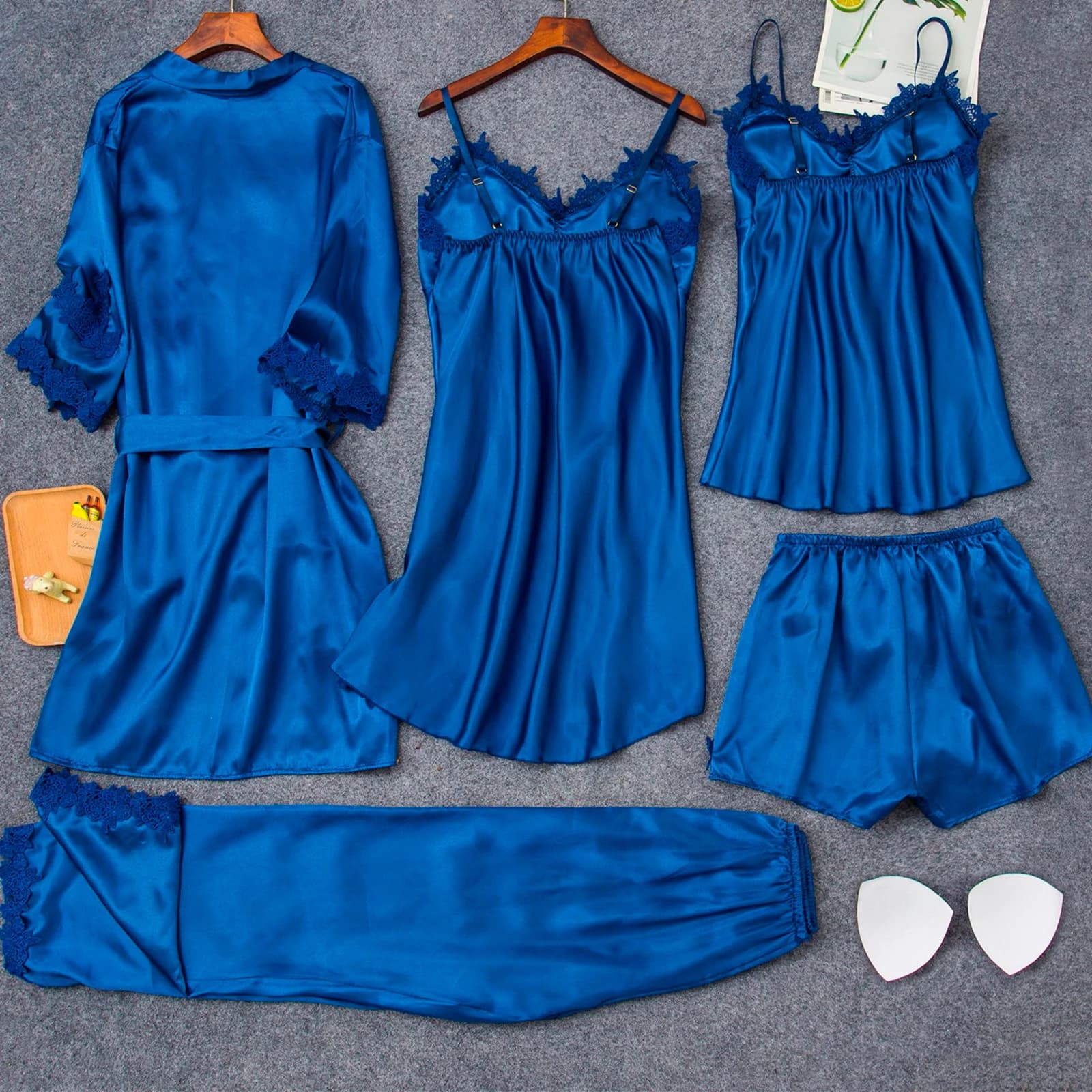 Smooth sexy pyjamas like 5 pieces silk Set strong sleeves long light women's soft hot pyjamas to wear for home