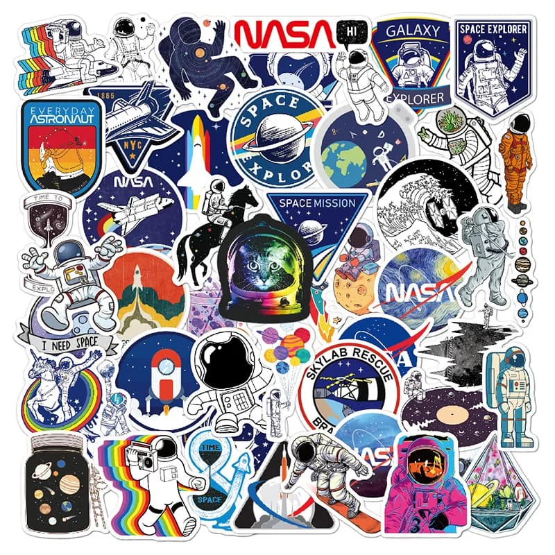 50 pezzi/set universo spazio esterno astronauta adesivi graffiti creativi notebook skateboard decorazione fai da te regalo per bambini