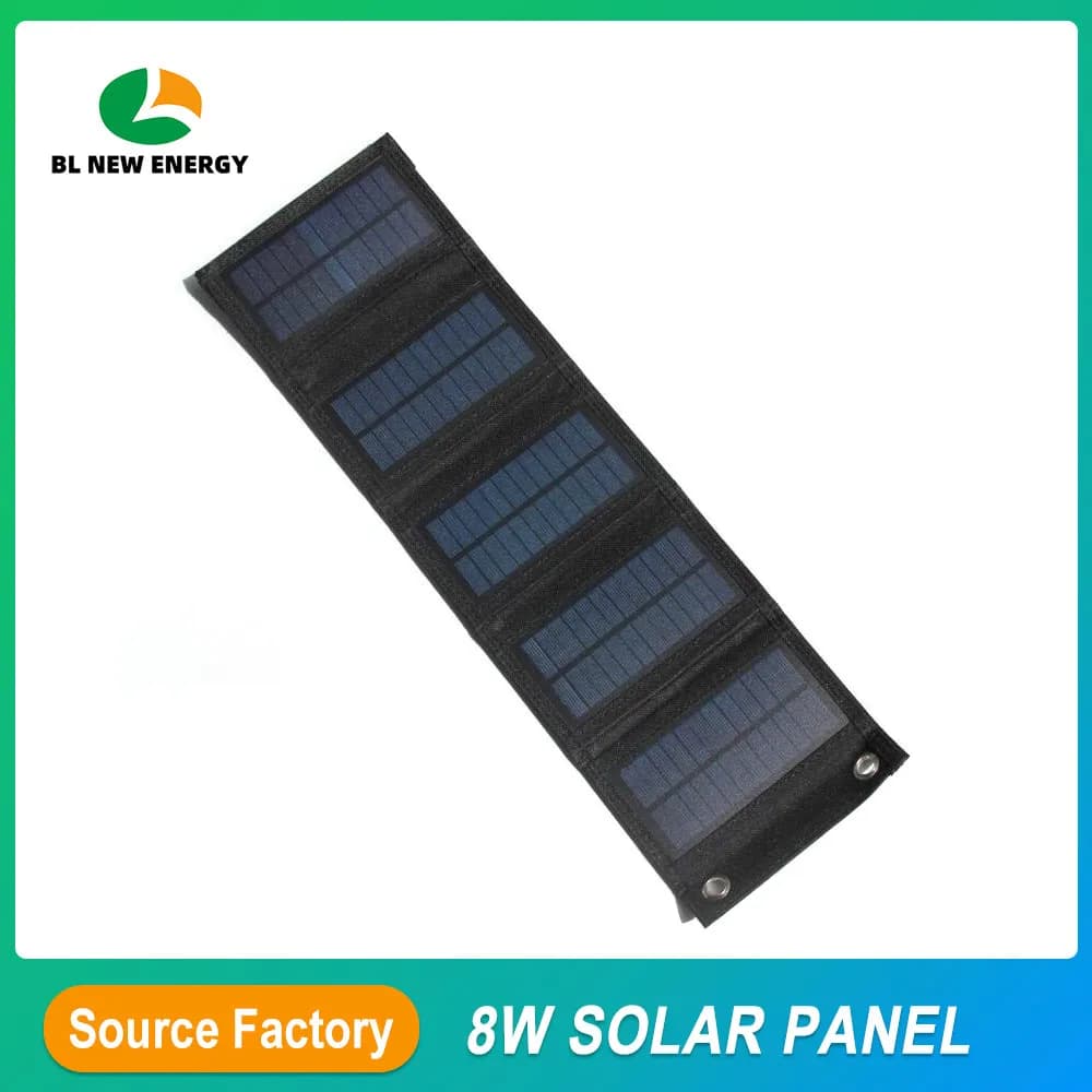 Pannello caricatore solare pieghevole portatile da 8 W per escursionismo in campeggio Borsa per banca di energia solare USB a 5 pieghe Backup da viaggio di emergenza