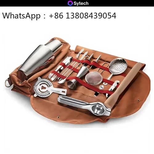 Kit da Barman da Viaggio in Acciaio Inox con Shaker Boston e Borsa, Colore e Logo Personalizzabili