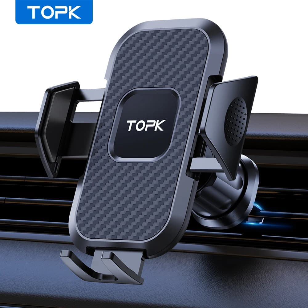 TOPK Car Phone Support Air Grip Support Update Clip for Universal Self-locking Hook for iPhone 16 15 14 13 Pro Max Samsung S25 Ultra