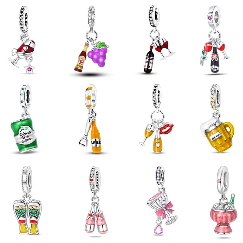 Moda 925 sterling silver vino rosso birra bicchiere di vino pendenti con ciondoli adatti Pandach 925 braccialetti originali gioielli per feste fai da te