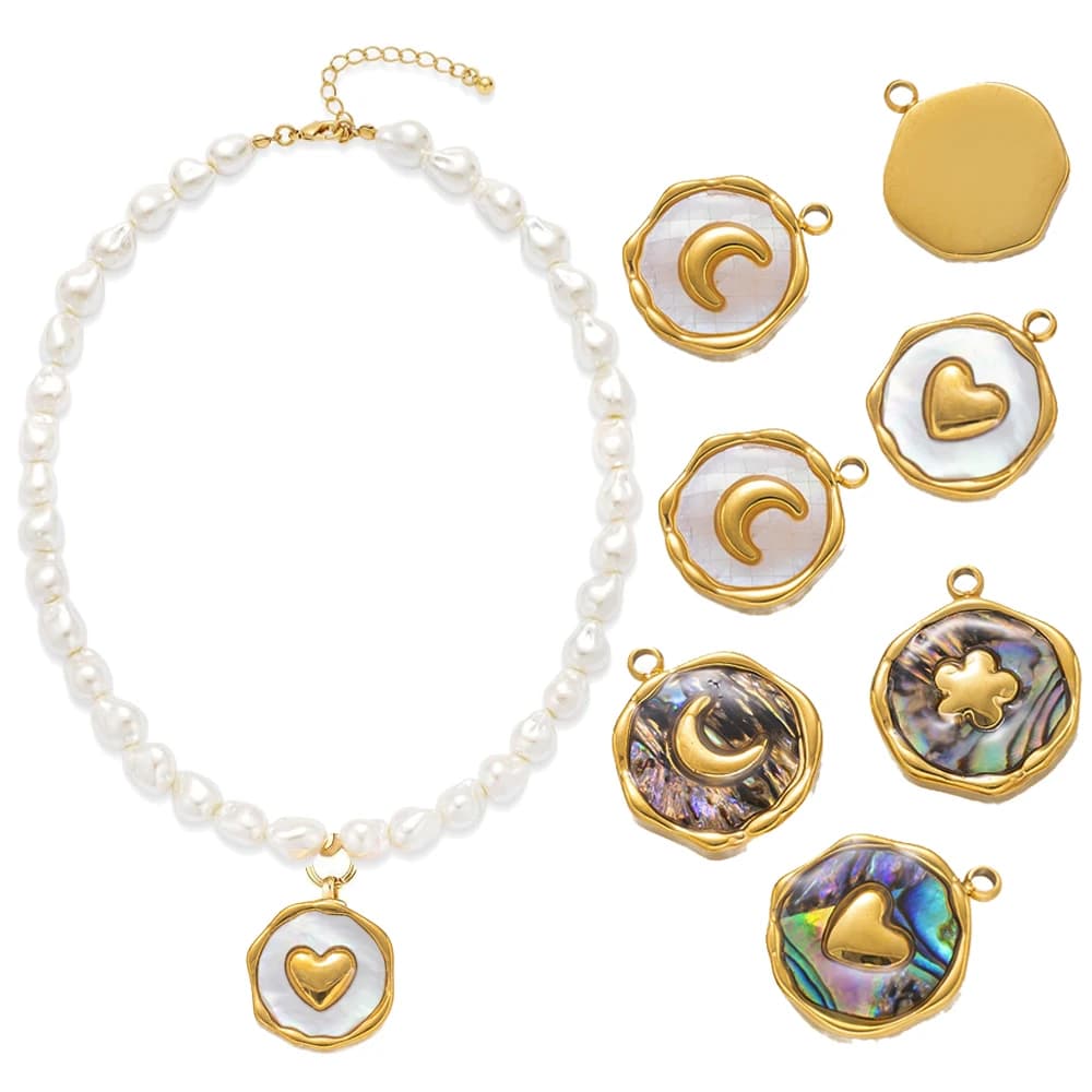 2 pezzi in acciaio inossidabile smalto oro fiore bianco conchiglia cuore luna braccialetto fascino per collana fai da te orecchino componente creazione di gioielli