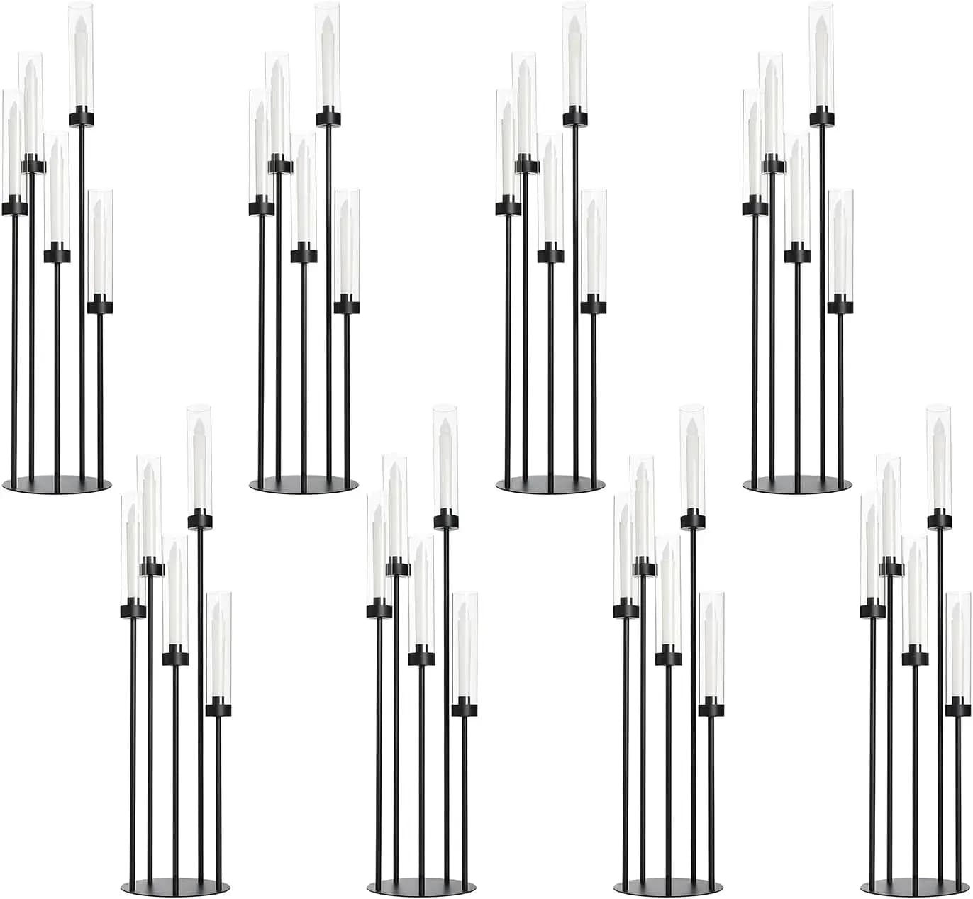 Set of 8 Black Candles Opachi with Acrylic Parasols, 5 Arms, for Weddings, Living Room, Dining Room, Decorating Fireplace