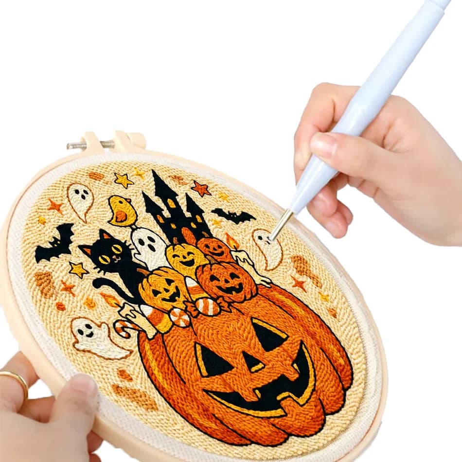 GATYZTORY punch needle embroidery kits Halloween Gift Embroidery frame Sewing accessories 20x20cm embroidery kit for beginners