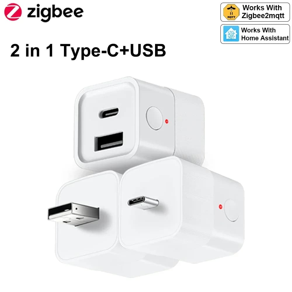 Smart Zigbee 3.0 Switch USB Adapter 2 in 1 Mini USB/Type C Plug Power Adapter Works with Home Assistant Zigbee2MQTT ZHA