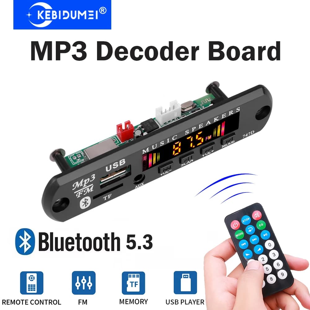 Scheda Decoder KEBIDUMEI MP3 WMA WAV con Bluetooth 5.3, Modulo Radio FM per Auto, Lettore Musicale MP3 TF/USB/Mic, Altoparlante DIY