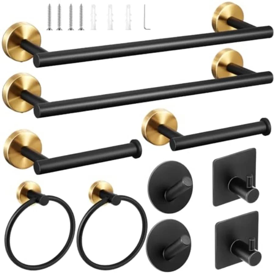 Set di 10 Accessori Bagno Opachi in Acciaio Inox SUS304, Set Appendiabiti da Bagno, Portasciugamani da 16 Pollici, Porta Carta Igienica Angolato