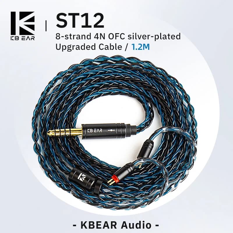 KBEAR ST12 8 core HiFi Earphone 4N OFC silver-plated Upgraded Cable 3.5/4.4mm MMCX/0.78mm 2Pin for Lark Rosefinch KS1