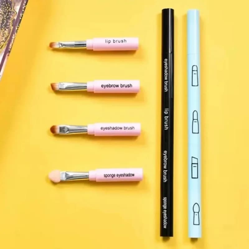 Pennello per trucco 4 in 1 da viaggio con manico in plastica, pennello multiuso per ombretto e labbra, strumento per il trucco portatile