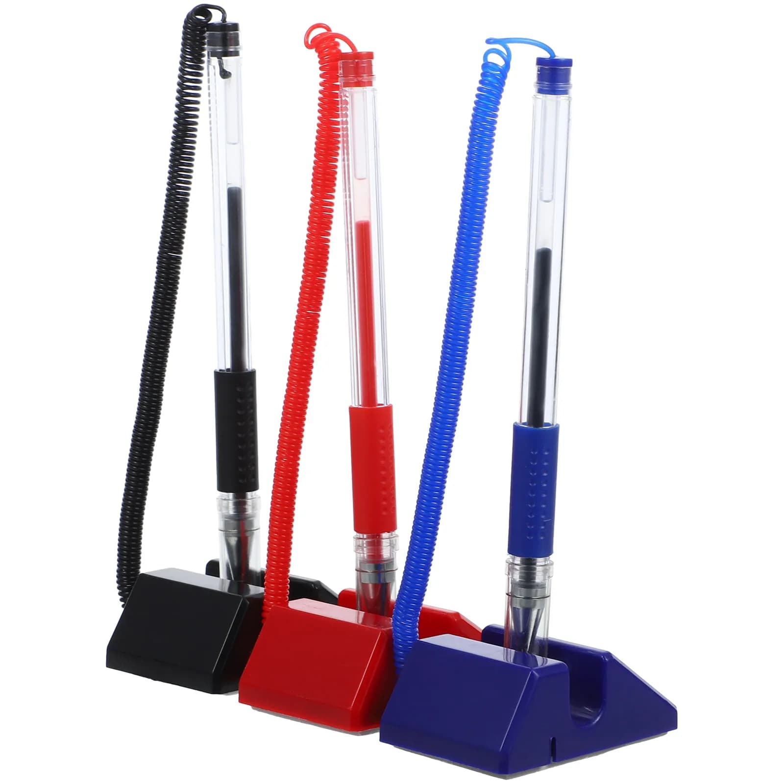 Set di 3 Penne Gel con Supporto da Banco, Penne di Sicurezza per Ufficio, Banca, Hotel, Centro Accademico, Reception, Antifurto