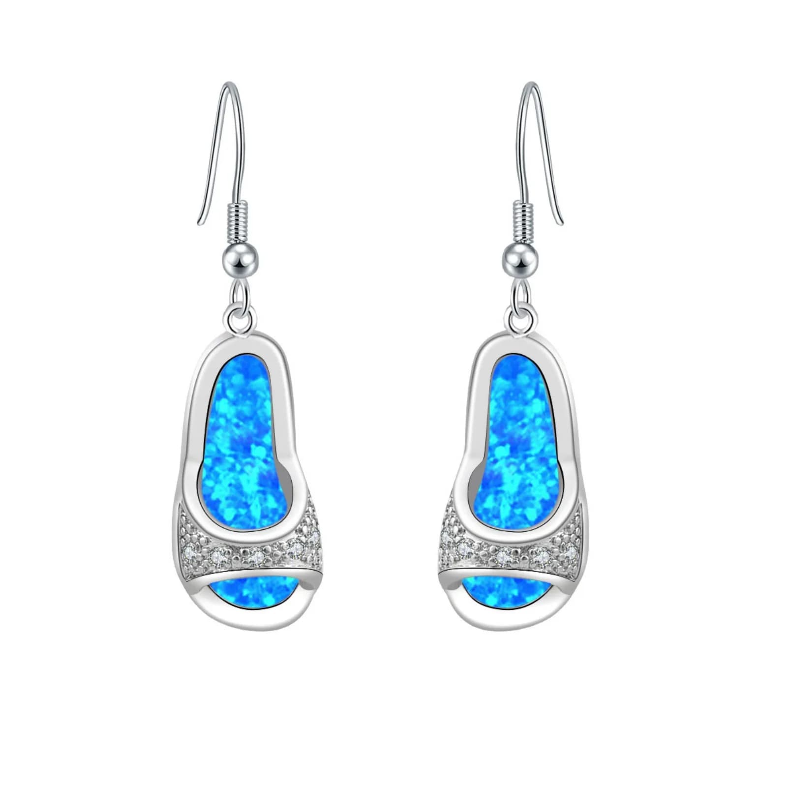 Orecchini per scarpe piatte da donna in opale blu, orecchini stile bohemien placcati K bianco con accento in zircone, regalo di gioielli di moda gofisica