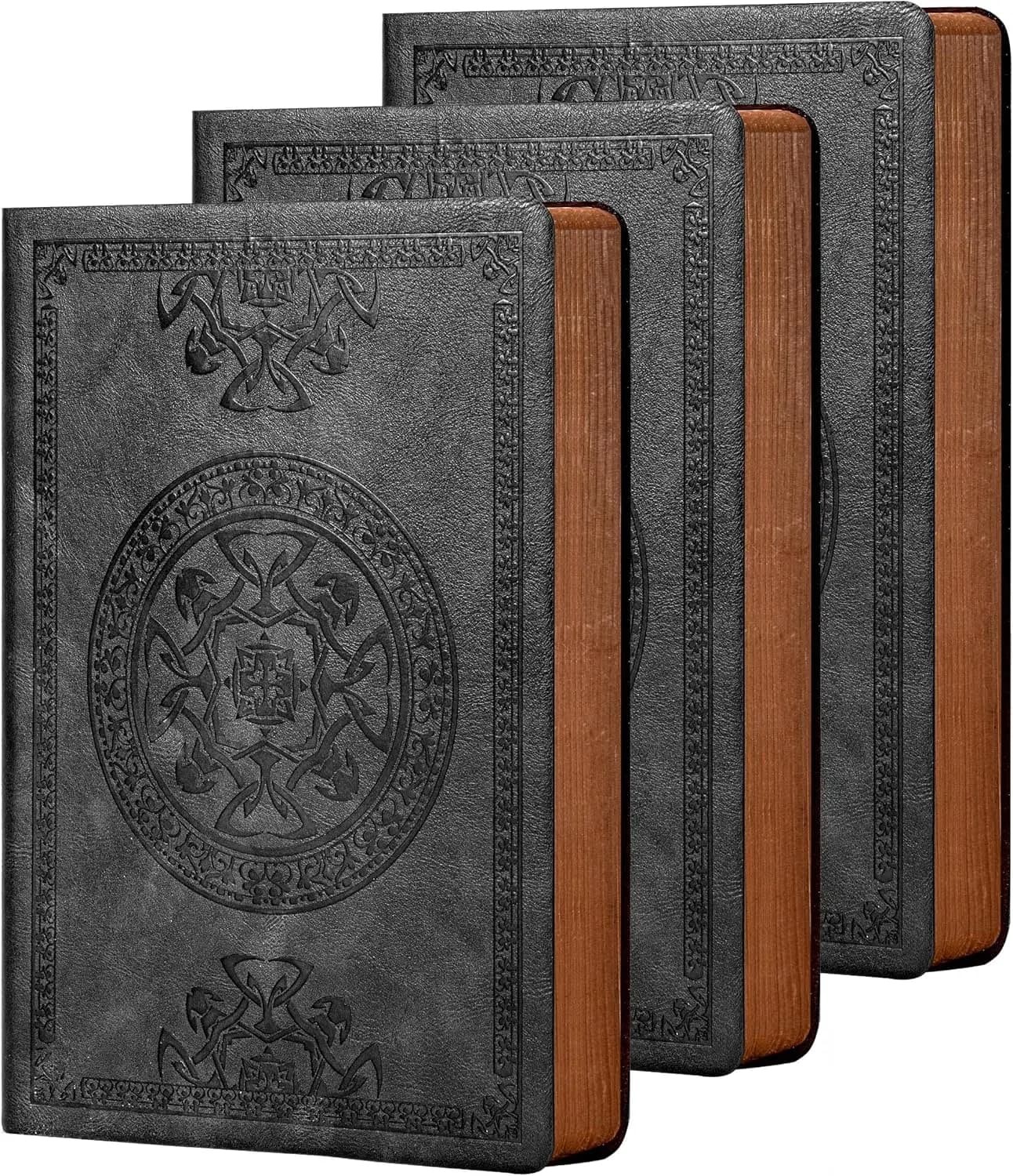 Vintage Leather Journal 3 Pack for Men, Soft Cover Lined Notebook 180 Lay Flat for Travel Diary, 5.7x8.3 Inches, Black