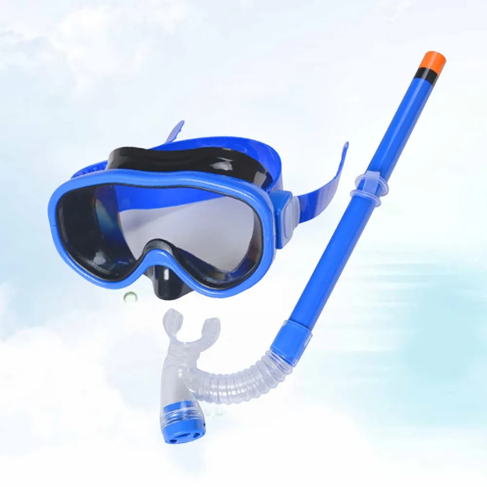 Set di Occhialini da Snorkeling e Nuoto Regolabili Tipo Semi-Dry con Tubo Respiratorio Blu per Adulti