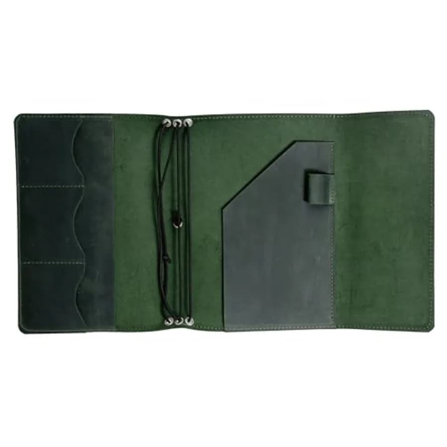 OMBUO Full-Grain Leather A5 Journal Cover Refillable Traveler's Notebook Case with 3 Elastic Bands, Pen Loop and Card Pockets F