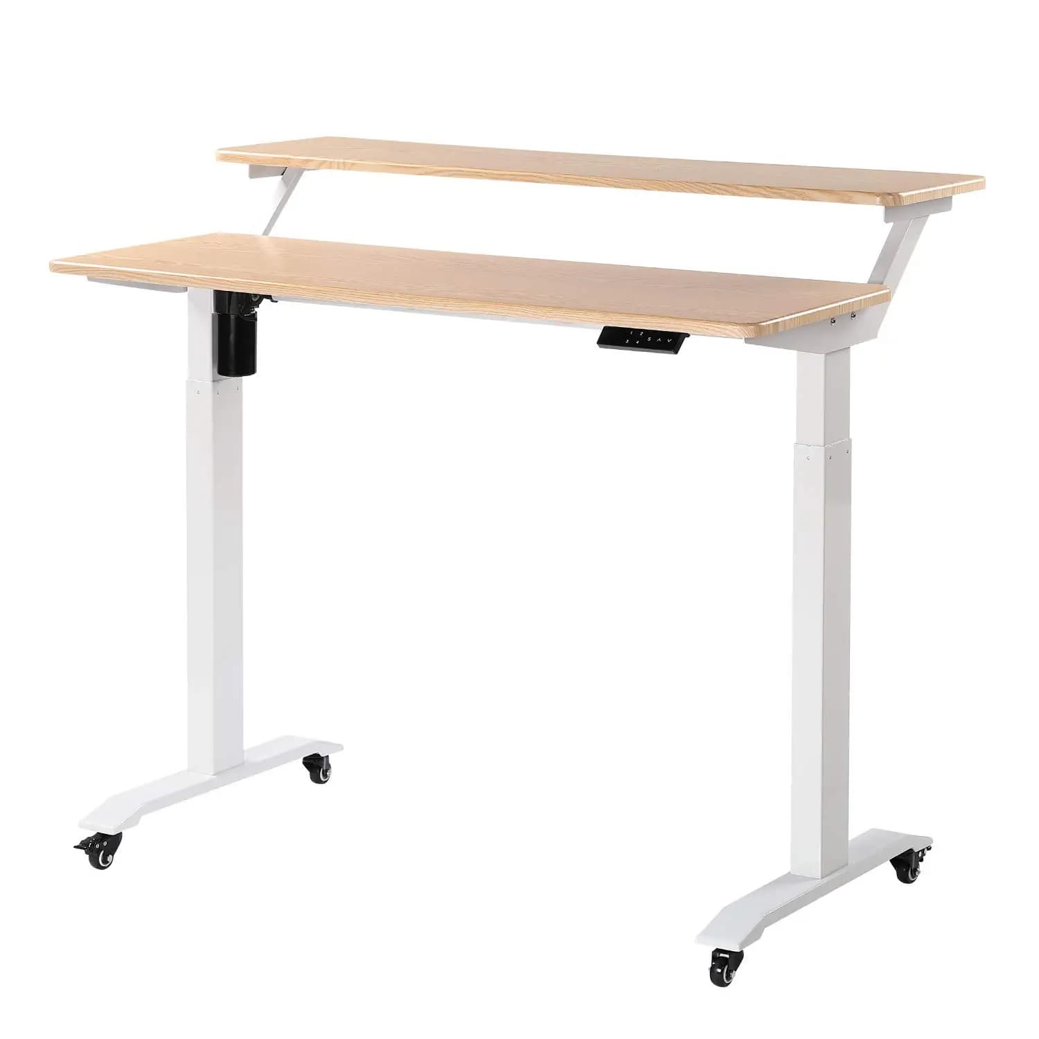 Scrivania Mobile a 2 Livelli Regolabile in Altezza con Ripiano per Monitor, Postazione di Lavoro Ergonomica per Ufficio Domestico, Personalizzabile