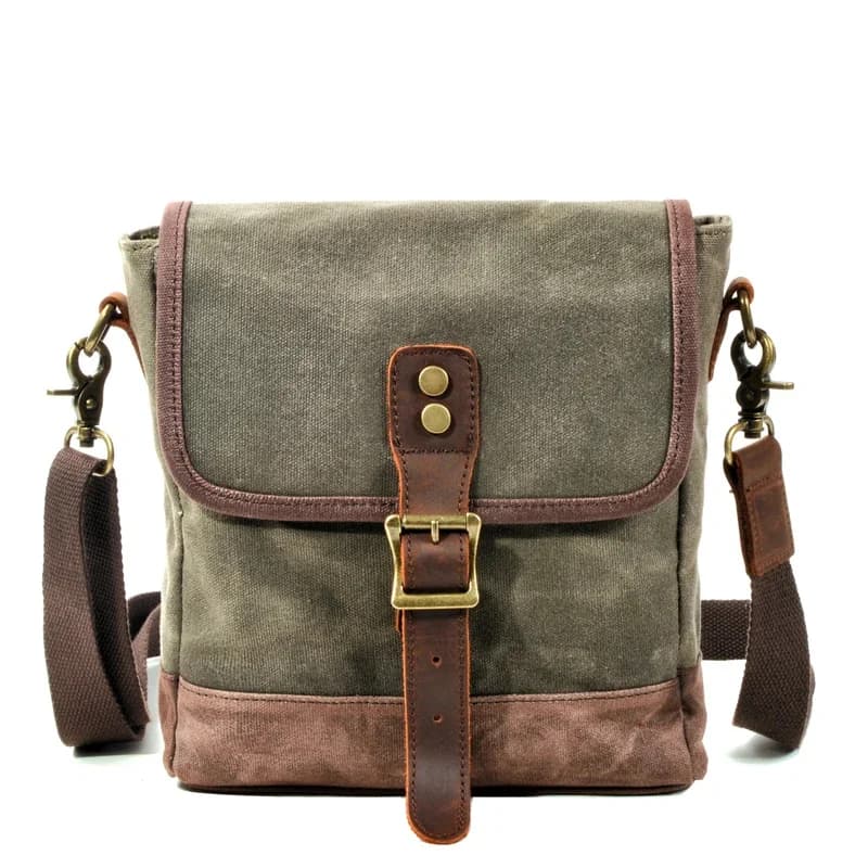 New Men's Trendy Retro Green waxed Canvas With Leather Leisure Crossbody Sling Shoulder Bag Outdoor Travel Messenger Bags