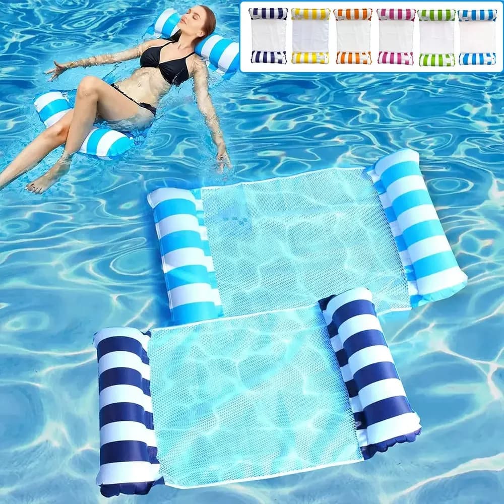 Nuovo Materassino Gonfiabile Pieghevole Galleggiante per Piscina, Amaca Galleggiante per Feste in Acqua, Materasso Gonfiabile in PVC a Strisce