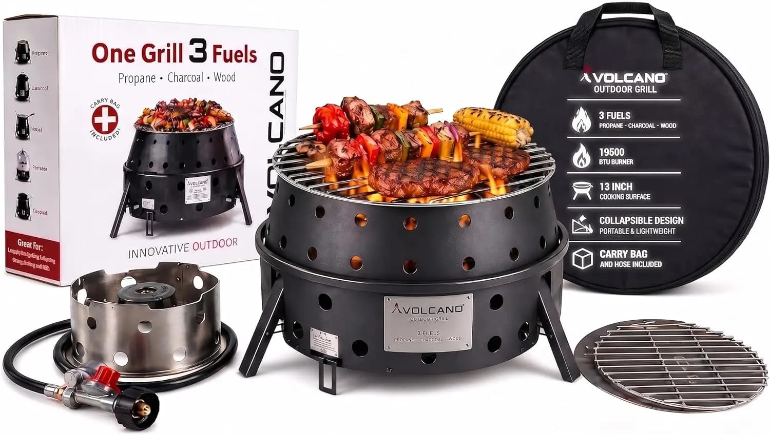 Collapsible Portable Outdoor Grill/Stove for Camping, Backpacking, Hiking & BBQ, 19500 BTU Burner with 13-Inch Cooking Surface,
