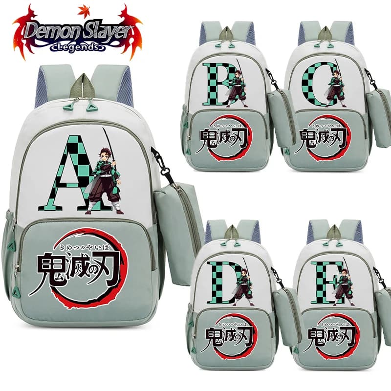 Demon Slayer Schoolbag Anime Tanjiro Backpack Pencil Bag 2pcs Set Student Large Capacity Outdoor Travel Bag School Supplies Gift