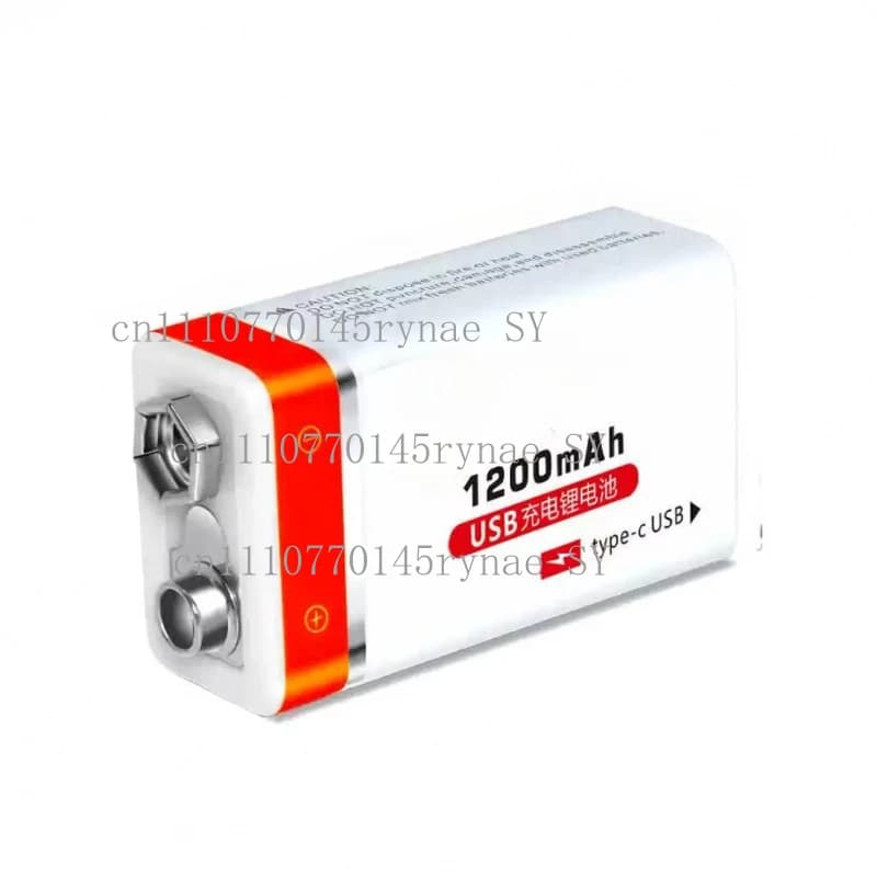 Batteria ricaricabile agli ioni di litio da 1200 mAh 9V USB per allarme fumo, microfono, chitarra, multimetro, rilevatore + cavo USB