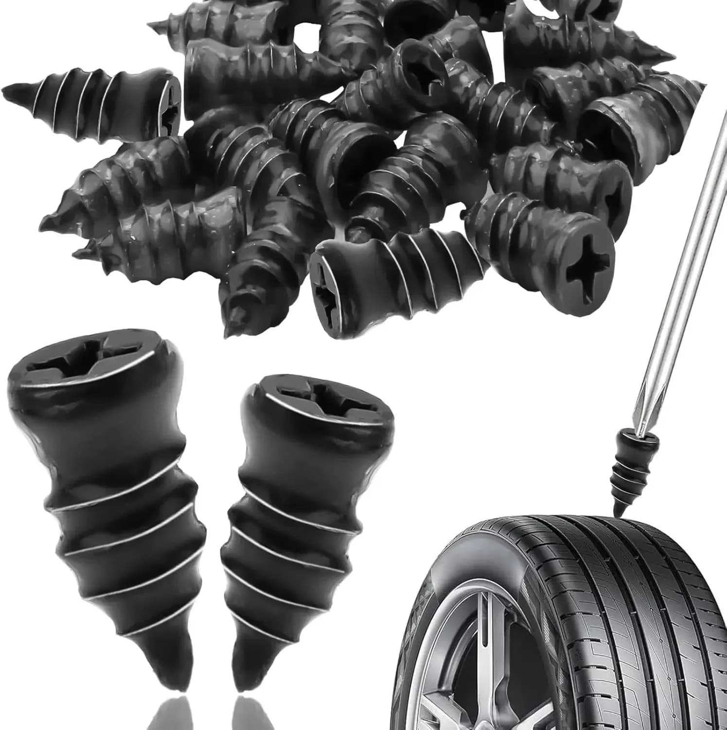 Set di 4 Chiodi per Riparazione Forature Bicicletta, Strumenti Anti-Foratura per Auto, Kit Riparazione Pneumatici, Chiodi in Gomma per Moto