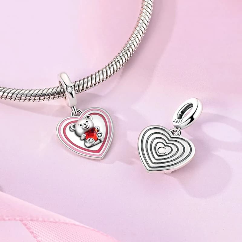 925 Sterling Silver Heart Charms Bead CZ Zircon Love Bear Dangle Fit Original Bracelet DIY Women Jewelry Gift