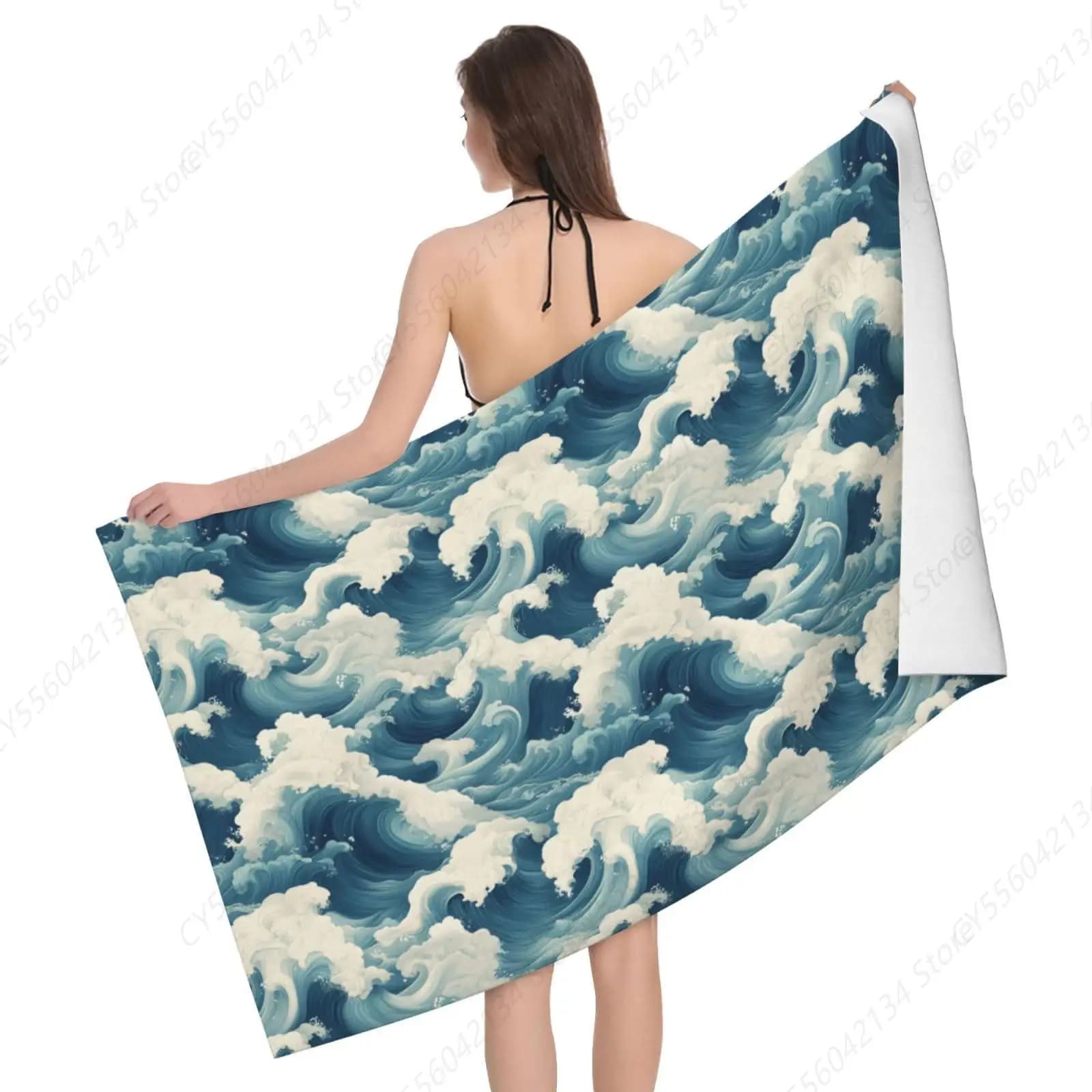 Asciugamano da spiaggia ad asciugatura rapida con stampa Blue Waves A, asciugamani da bagno per piscina da viaggio di grandi dimensioni personalizzati in microfibra