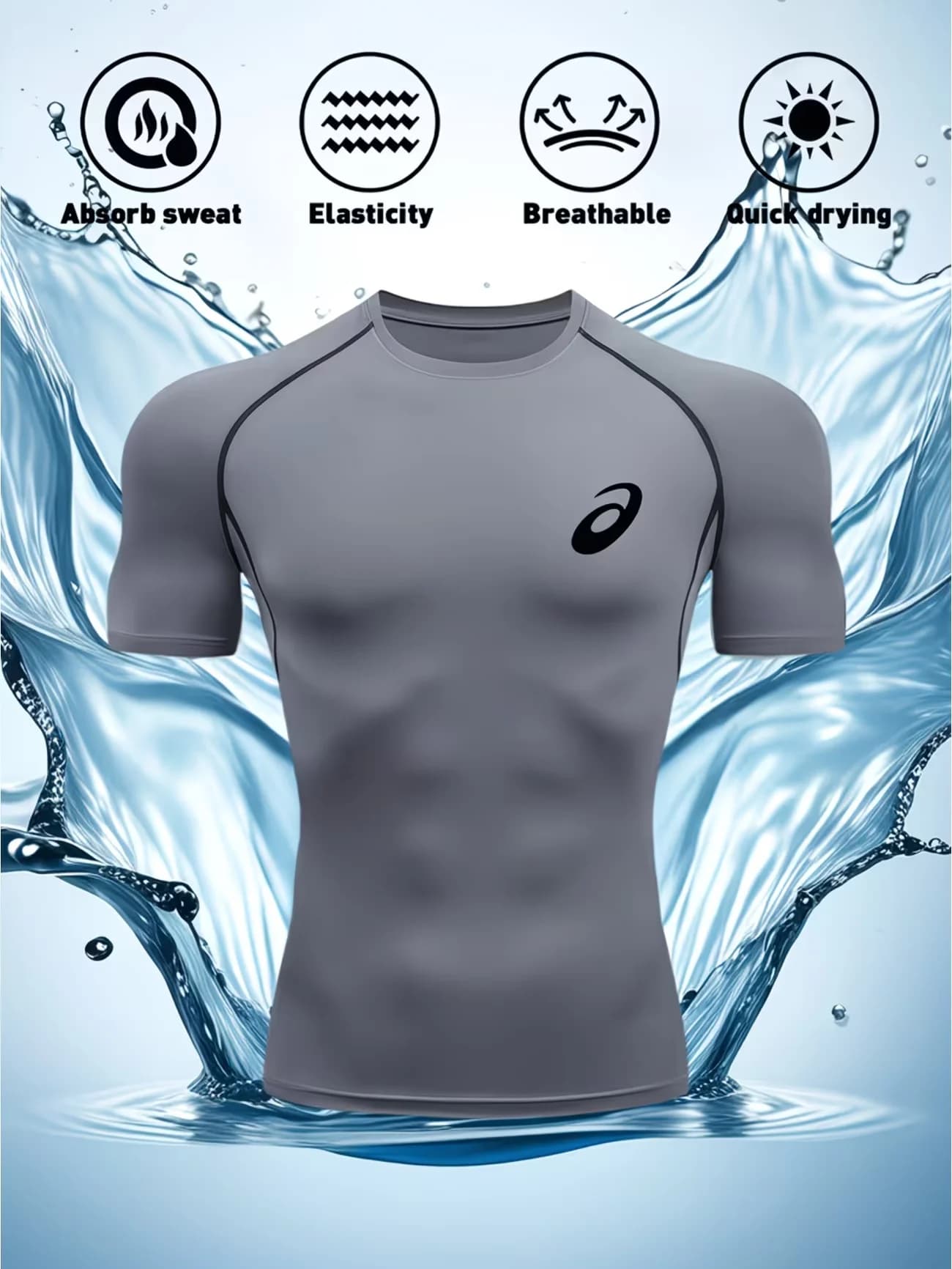 New Men'S Quick-Drying Compression Sports Shirt - Moisture-Wicking Workout Top, Classic Geometric Pattern, High-Elasticity