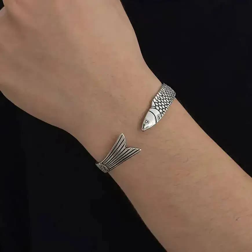 SHIXIN New Creative Fashion Personality Lucky Fortune Fish Open Adjustable Bangle Men HipHop Silver Color Metal Bracelet Jewelry