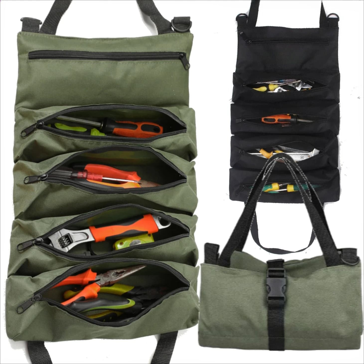 Kit di attrezzi impermeabili resistenti da 1 pezzo Design arrotolabile con 6 buste per attrezzi per organizzare utensili manuali e piccoli utensili