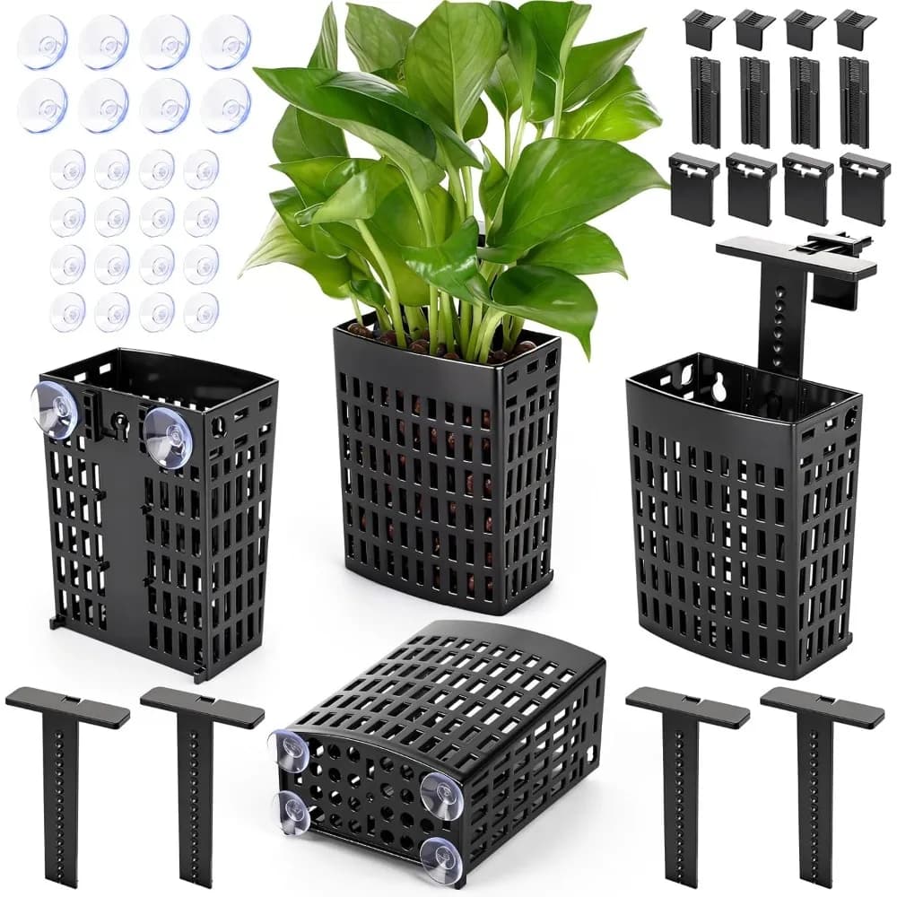 Supporto per Piante Acquatiche Migliorato, Altezza Regolabile, Gancio Estensibile con Ventosa per Acquario, Piante Acquaponiche, Decorazioni Acquascaping