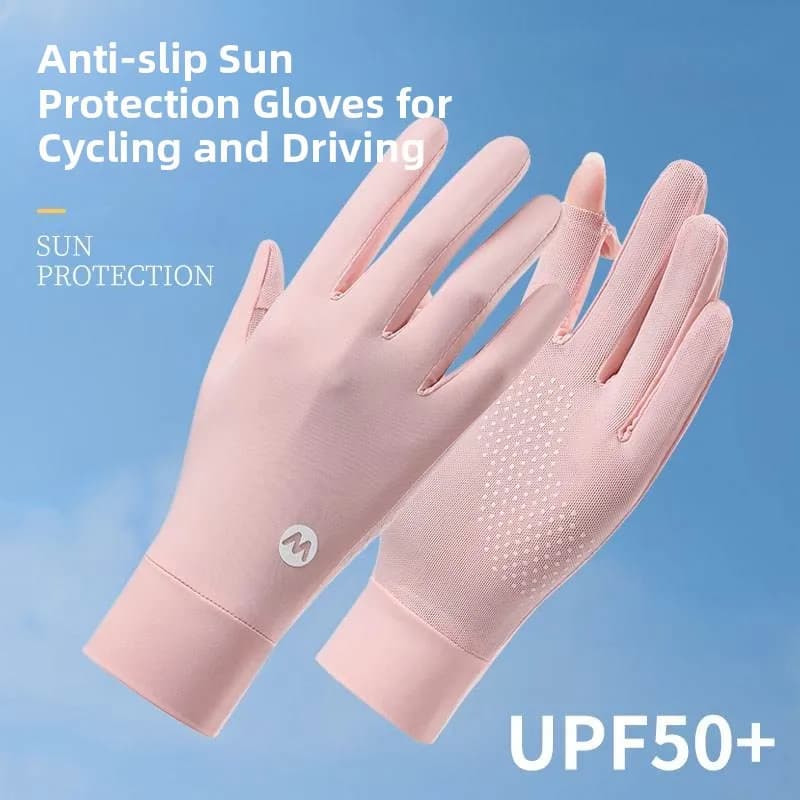 Guanti da ciclismo da donna in seta ghiacciata, protezione solare, sottili, estivi, protezione UV, traspiranti, antiscivolo, compatibili con il touch screen