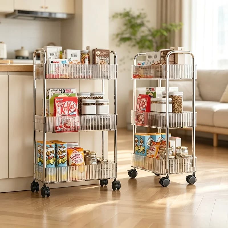 Multi-layer Rolling Cart with Movable Wheels, 3 Tiers Mobile Storage Rack for Kitchen Snacks Cosmetic Daily Sundries