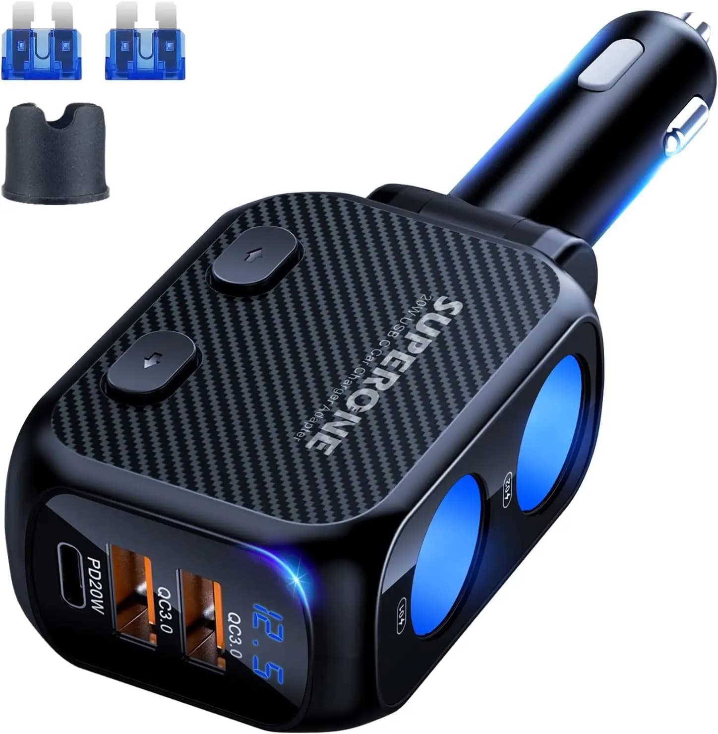Charger for Auto 180W with Splitter, Quick 20W PD USB Adapter for Dash Cam, GPS, iPad/Laptop/iPhone/Disposables Samsung