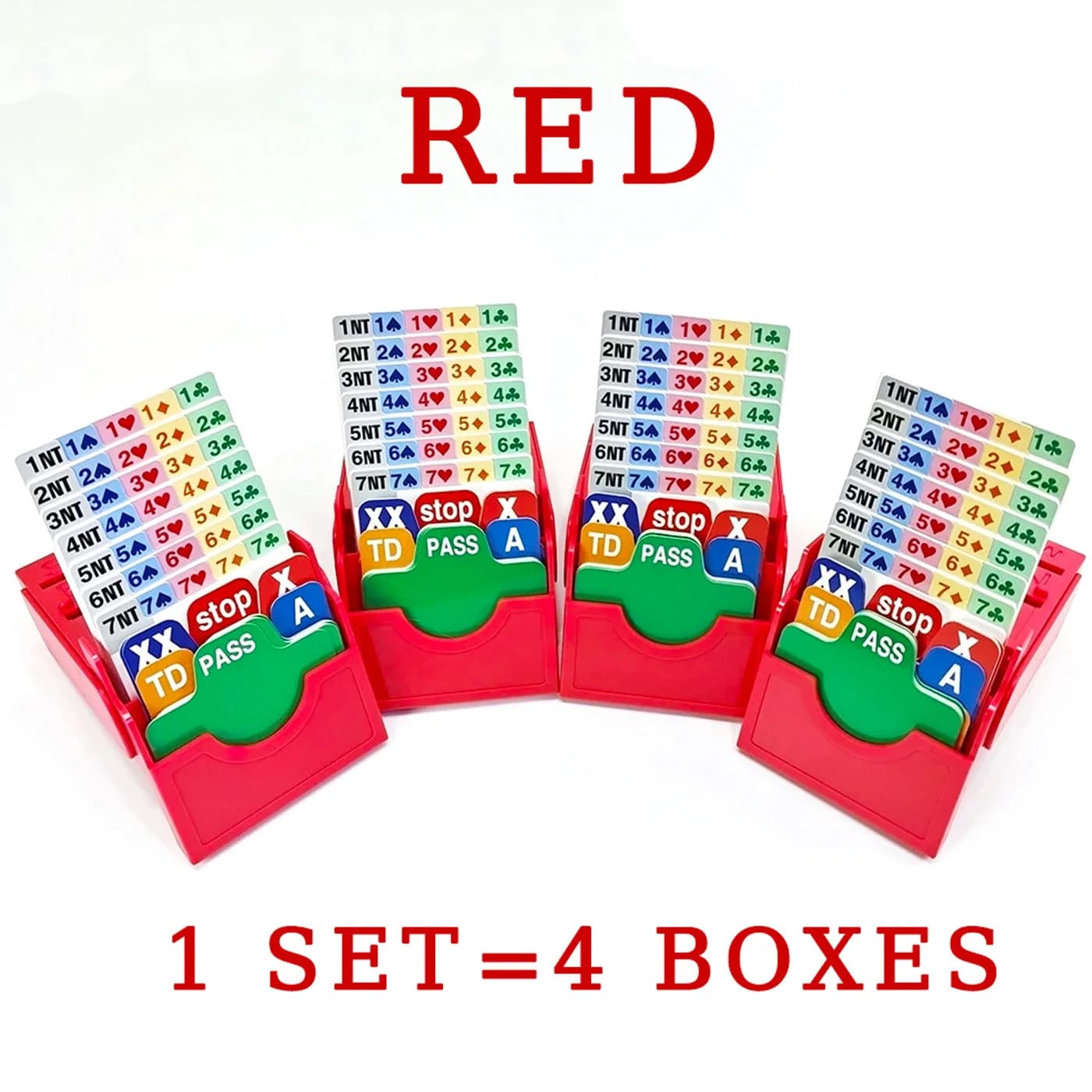 (Set of 4) Red Bridge Bidding Box with Bridge Paper Playing Cards Bridge Partner Bidding Device Official In Tournment