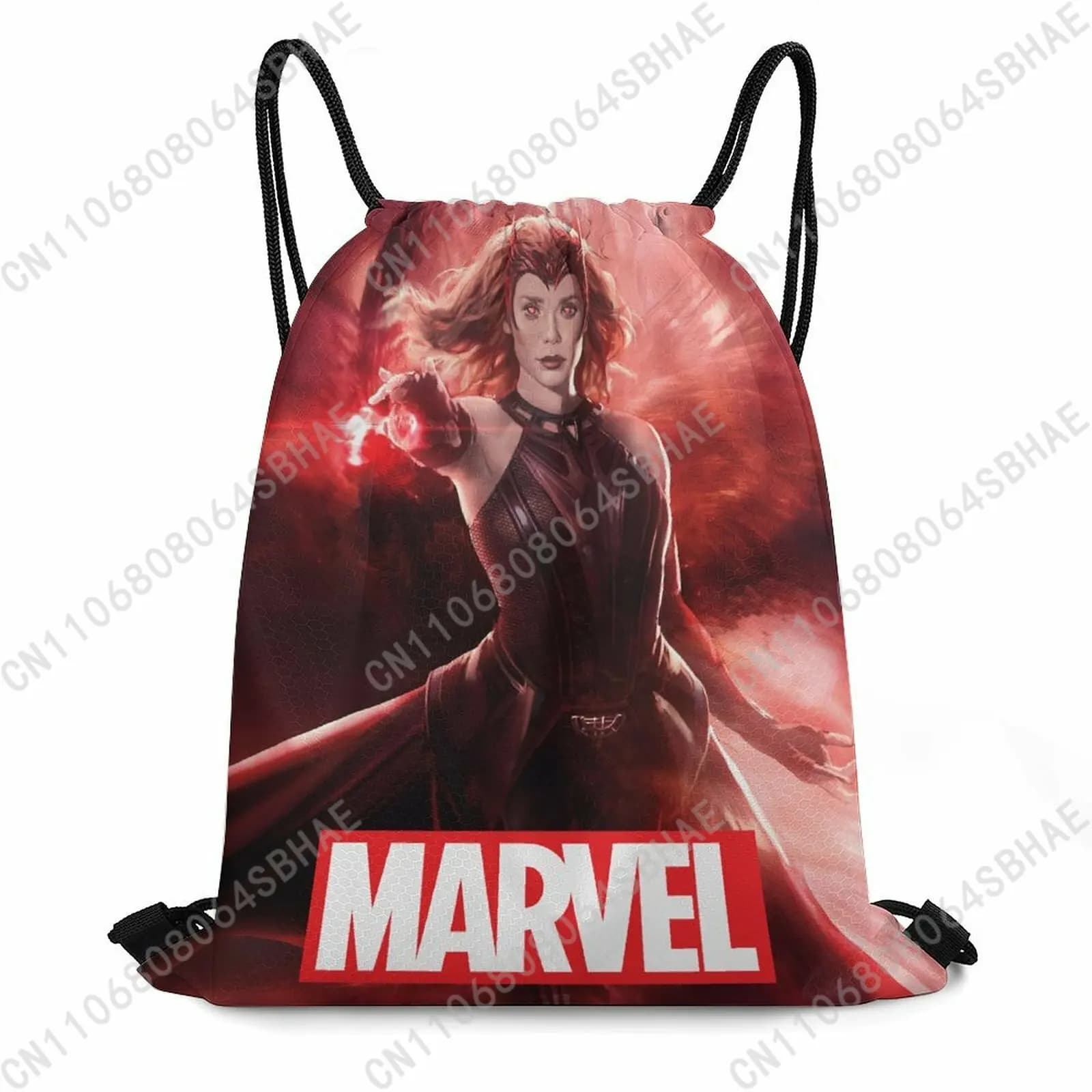 Borsa con coulisse Marvel Scarlet Witch in tela di cotone, riutilizzabile, per la spesa, sacchetto in mussola con coulisse, personalizzabile per cosplay