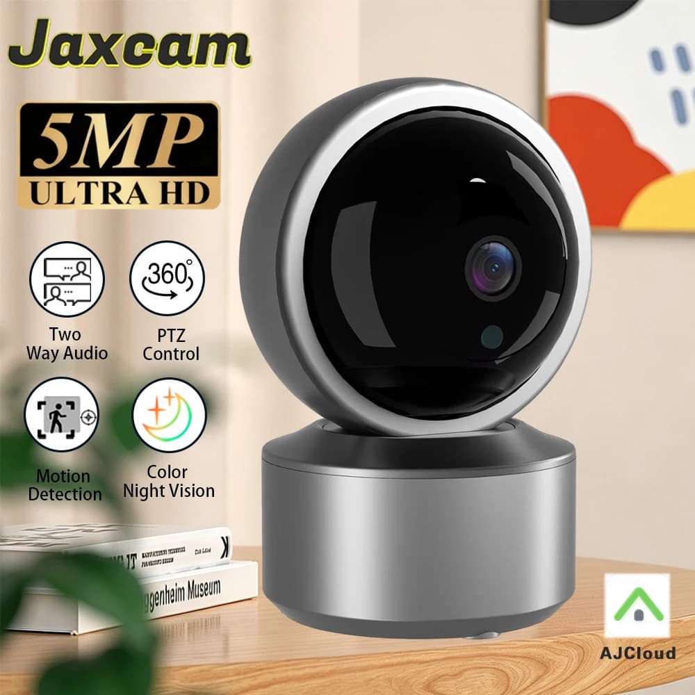 Telecamera WiFi Mini AJCloud 5MP per Interni, Videocamera di Sorveglianza 2K per Monitoraggio Bambini e Animali Domestici, Protezione Domestica con Rilevamento Umano