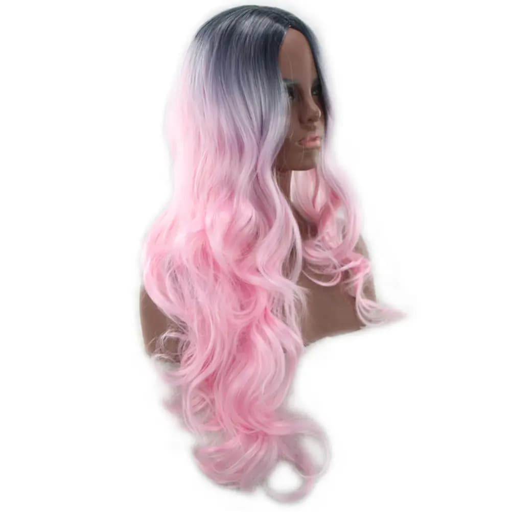 Curly For Women Black Ombre Synthetic Hair Pink Synthetic Hair Colorful Wave Hairpiece Party Daily Use