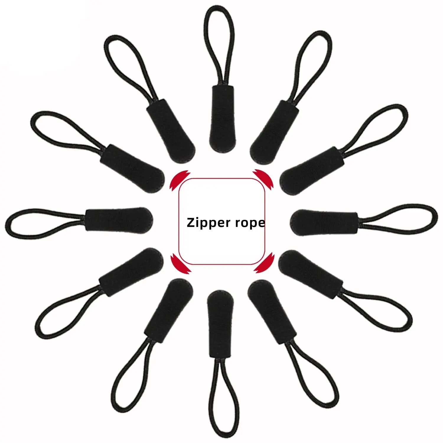 Pull Rope Black Caterpillar abbigliamento Bag cerniera testa corda tirare coda corda PVC Pull Head Rope