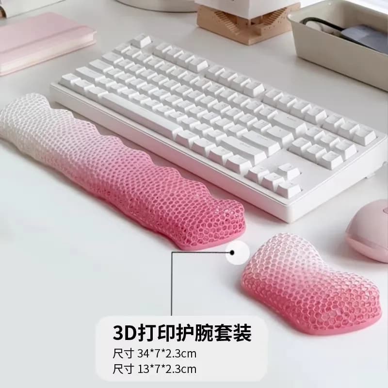 Poggiapolsi Ergonomico 3D per Tastiera Meccanica, Rosa e Bianco, Personalizzabile, Morbido e Confortevole, Pratico Supporto per Polso per Casa e Ufficio