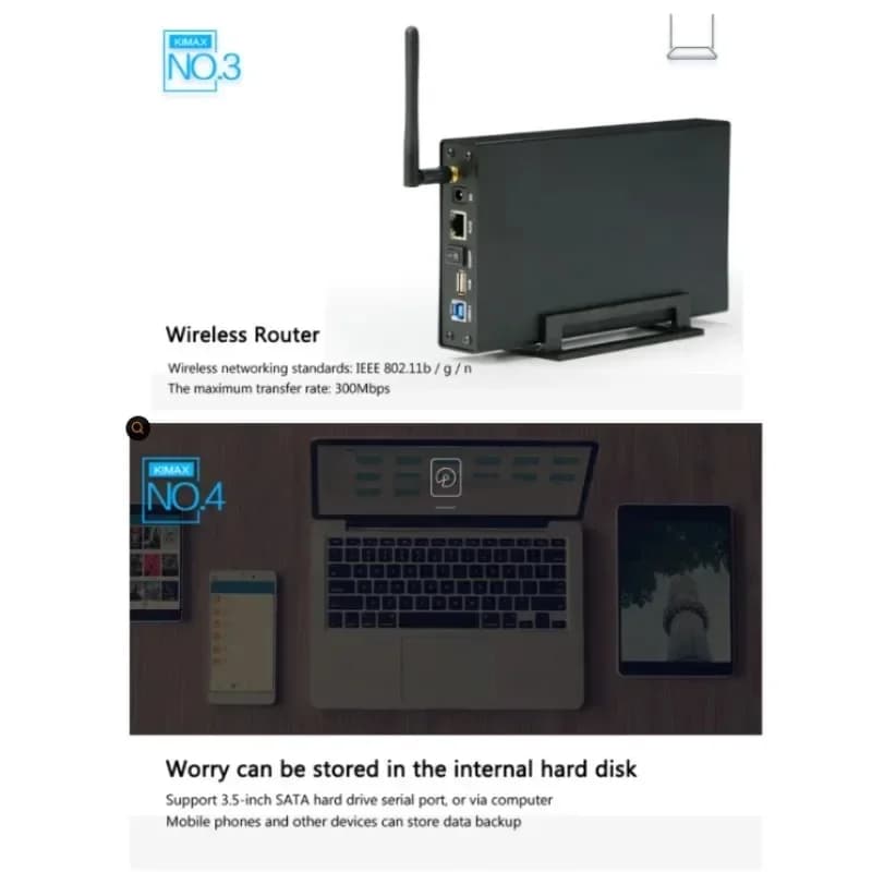 BS-U35WF 300Mbps USB 3.0 Wi-Fi HDD Enclosure for 3.5" External Hard Drive NAS Case File Server AP Router