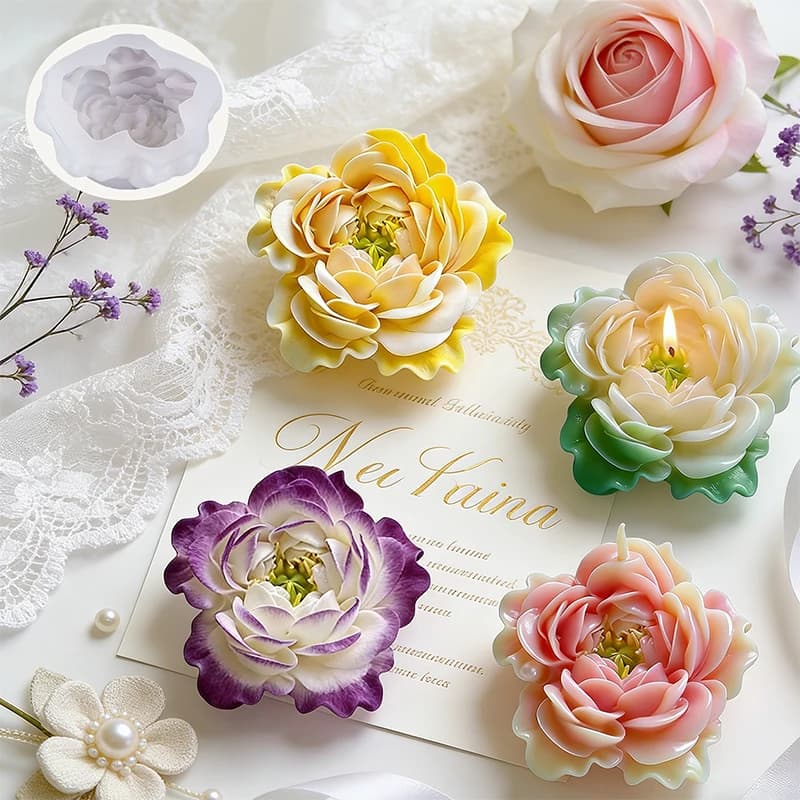 Stampo in Silicone per Candele a Forma di Peonia, Stampo 3D per Sapone, Gesso, Argilla, Cioccolato, Decorazioni per Torte, Regalo per San Valentino