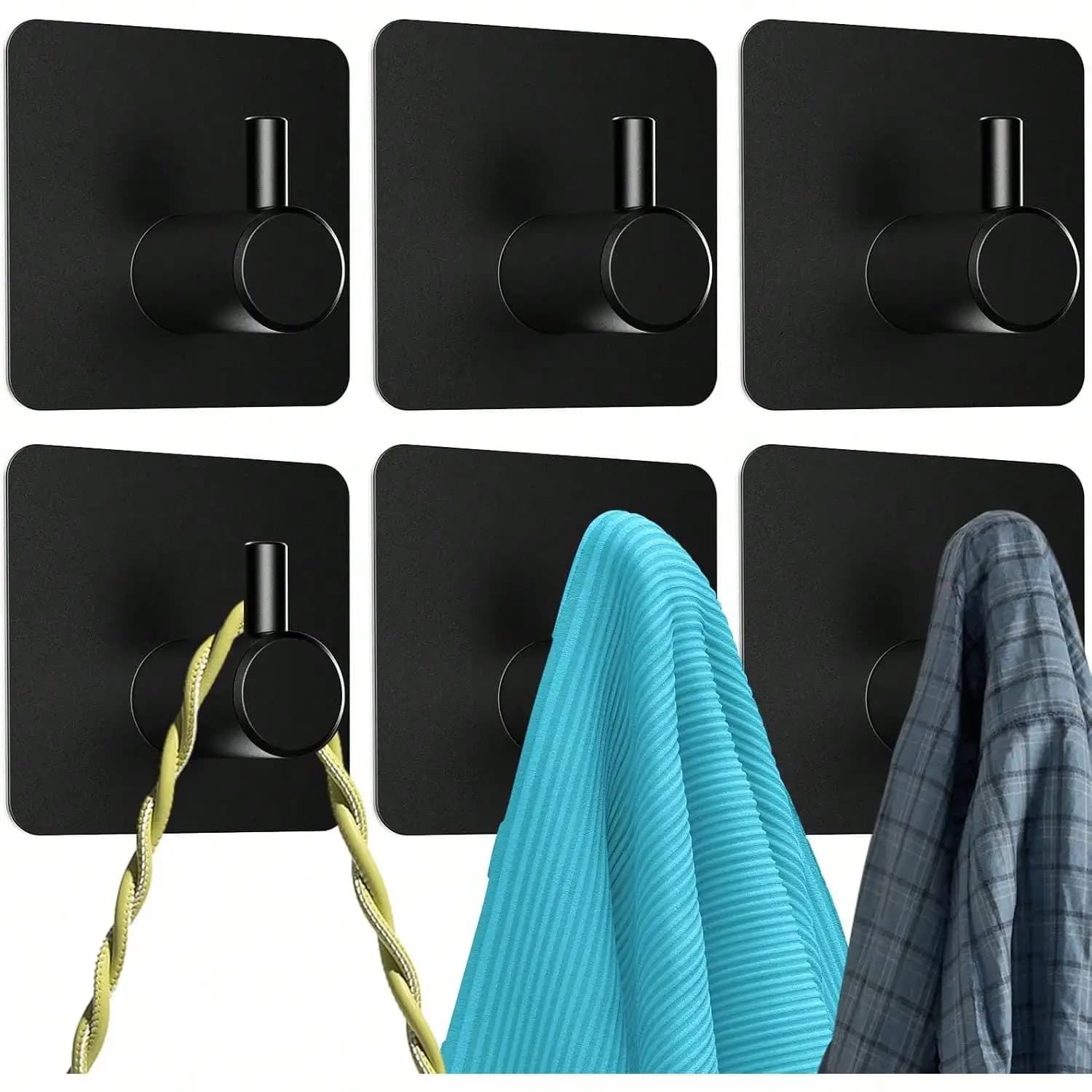 Confezione da 6 ganci per asciugamani autoadesivi, ganci da parete per appendere cappelli, asciugamani da bagno, cappotti, accappatoi, gancio per doccia, appendiasciugamani per bagno, camper, cucina, ufficio e camera da letto, nero