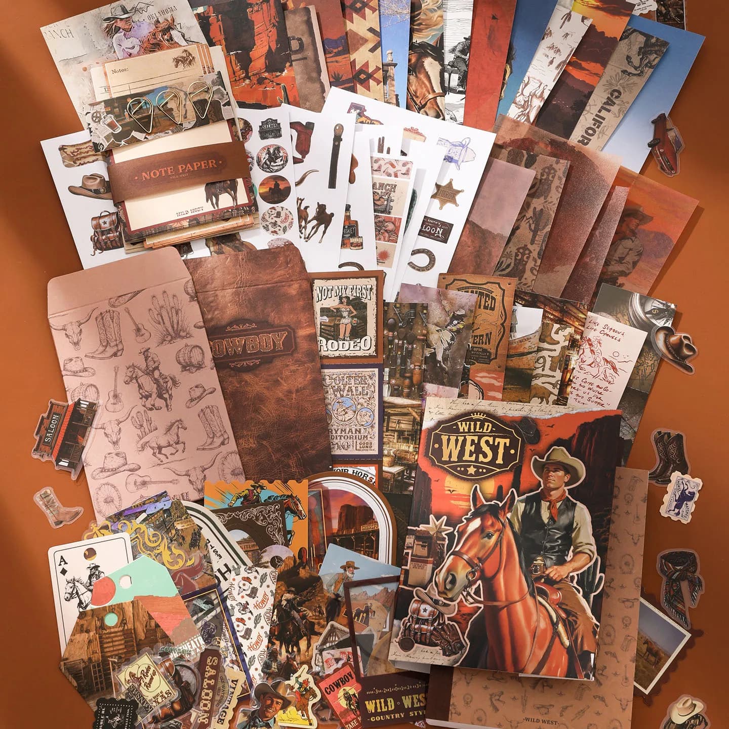 Western Cowboy Vintage A6 Journal Notebook Sticker Set Retro DIY Scrapbook Paper Kit for Hand Account Stationery
